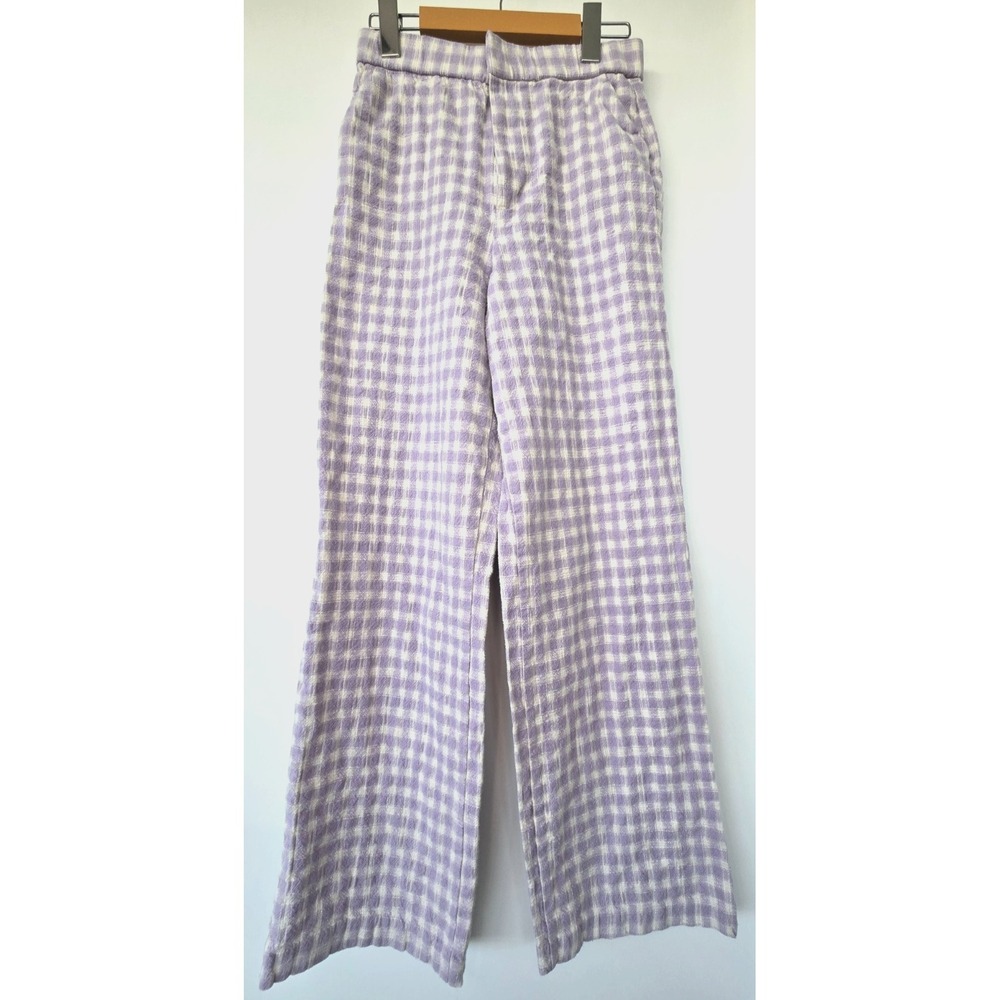 Zara Purple Gingham Checker Pants Sz24 Highrise Straightleg Cottagecore Coquette